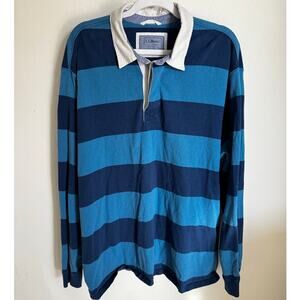 L.L. Bean Men's Rugby Shirt Size XXL Blue Striped‎ Traditional Fit 100% Cotton